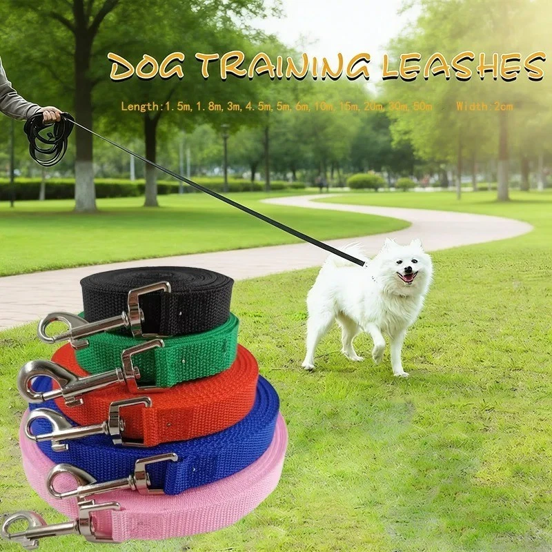 1.8M-50M Long Nylon Dog Lead Pet Puppy Training Leash Recall Rope Obedience Slip