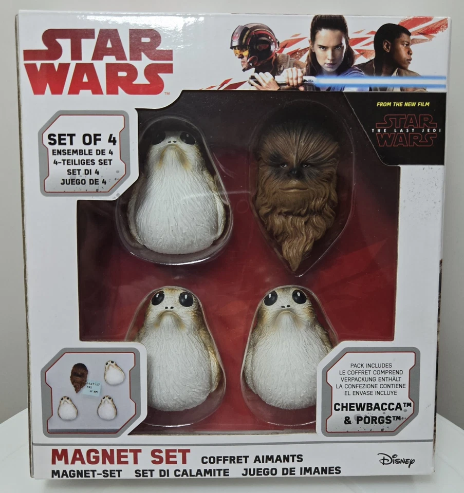 Star Wars The Last Jedi Magnet Set of 4 - One Chewbacca Head and 3 Porgs