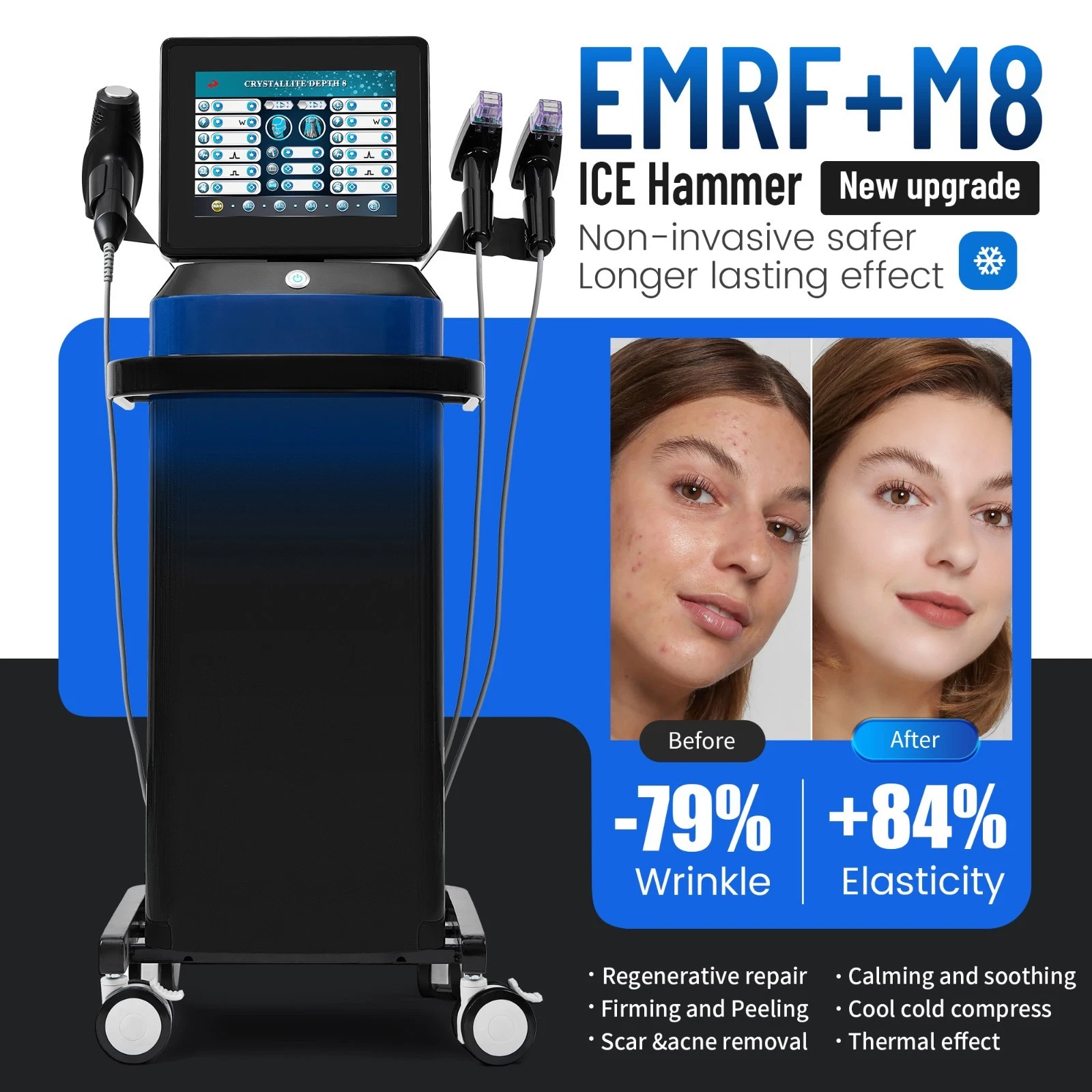 3 IN 1 Facial Wrinkle Remover Skin Tightening With Cold Hammer Beauty Machine