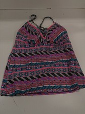 Coastal Blue Aztec Women's Swimwear Lace Up Front Tankini Top size M B15 