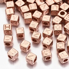 50 Letter Beads Alphabet Beads Rose Gold Cube Bulk Beads Wholesale 7mm