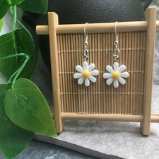 1.5 Silver-tone Two-tone Daisy Earring Set Dangle Drop New Free Ship 9774