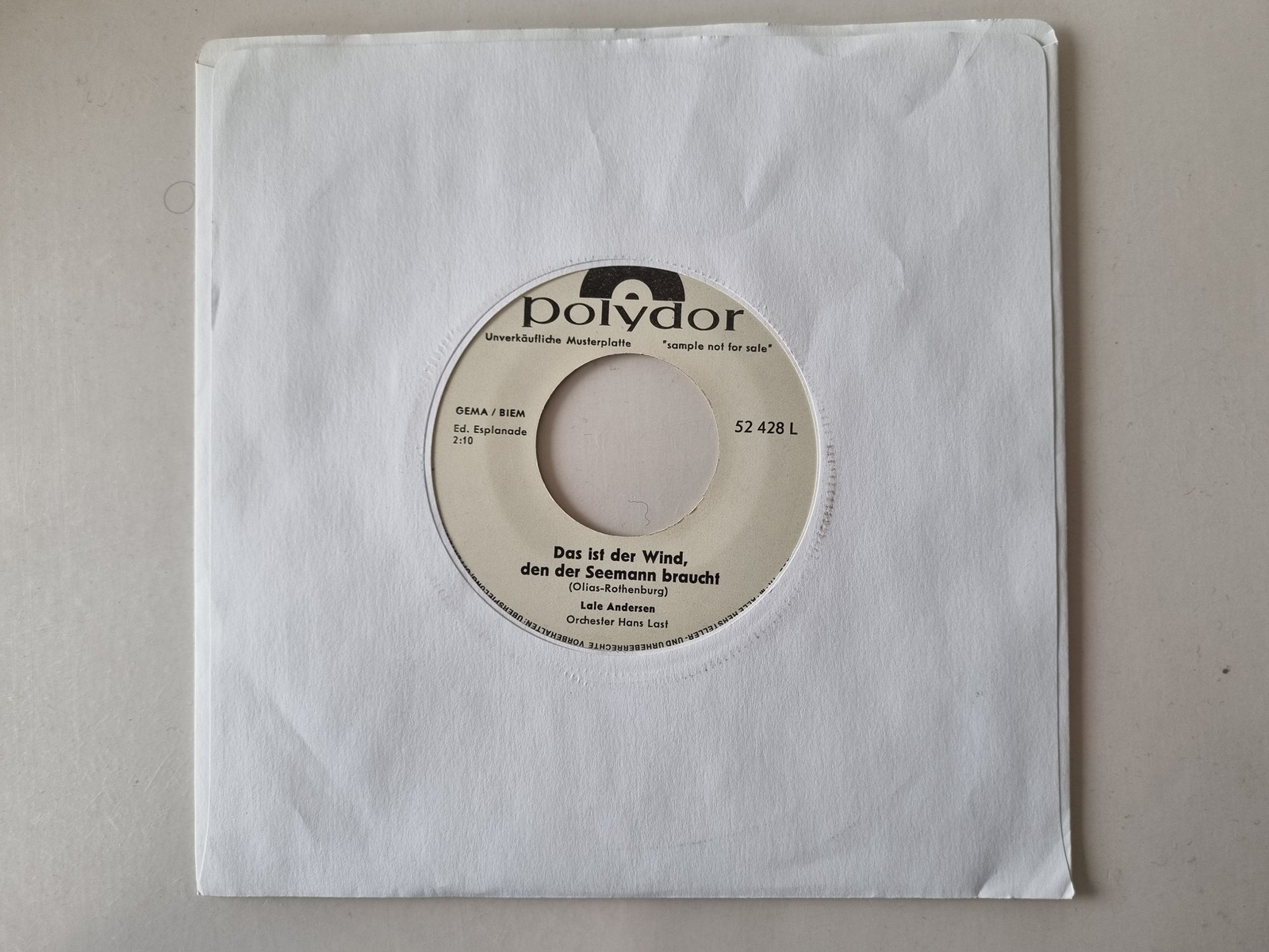 Lale Andersen - Das Ist Der Wind, Den Der Seemann Braucht 7'' Vinyl PROMO