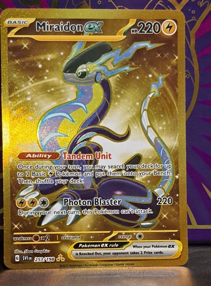 Pokemon MIRAIDON EX 253/198 Gold Secret Rare (Scarlett Violet Base) NM/Mint