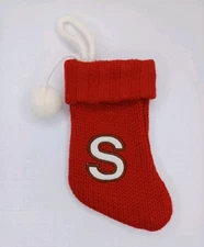 Monogram Letter S Mini 7.5" Red Knit Christmas Stocking 