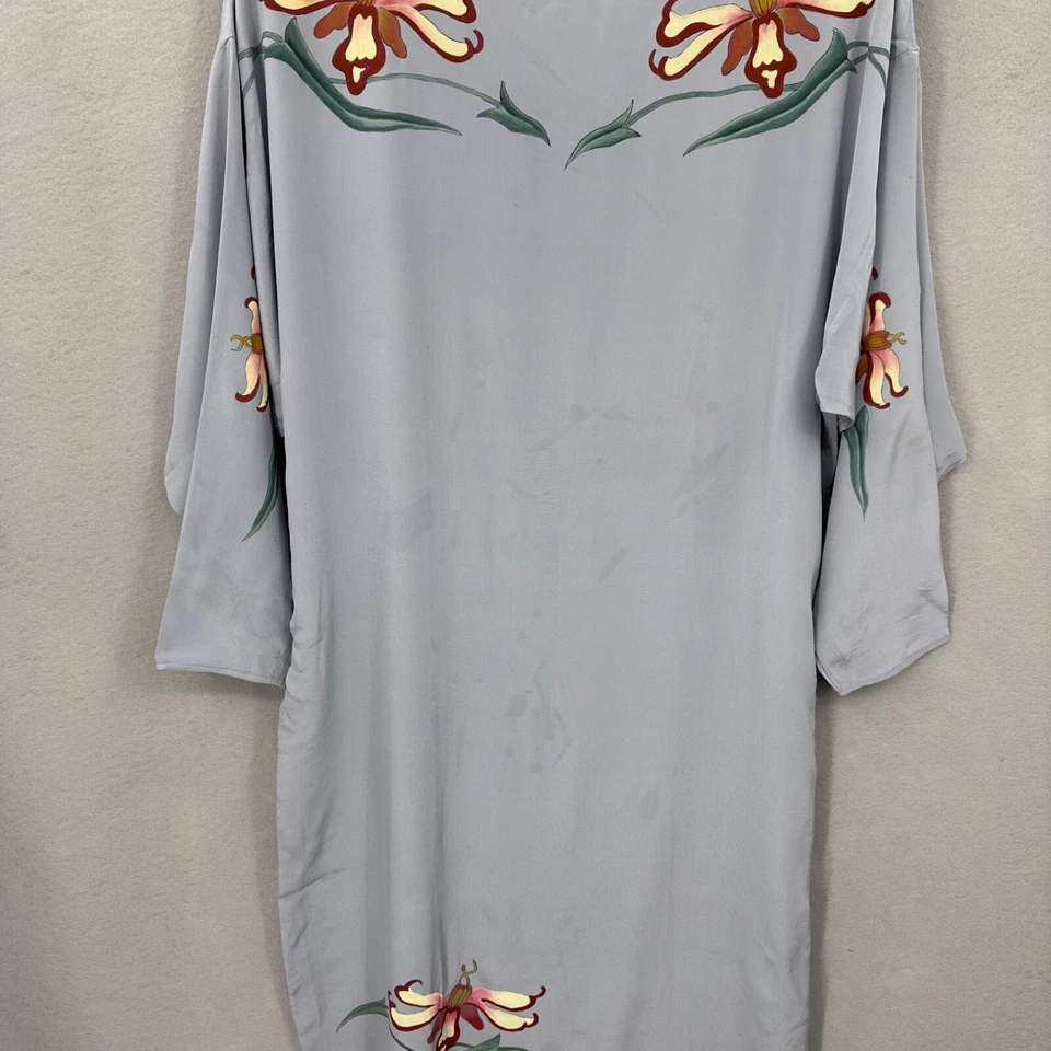 Vestido Vintage Lim's Shanghai Seda Mujer Mediano Pintado a Mano Gris Años 70 Boho LEER Foto 3 de 4