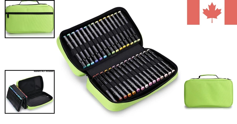 Estuche de transporte para marcadores de 60 ranuras - Organizador de lápiz labial de lona premium en verde Foto 2 de 4