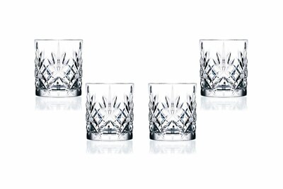 Melodia DOF Stemless Glasses 10.5 Oz, Crystal Cut Party Glassware Set of (4)