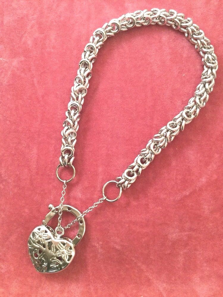 Vintage Jewellery White Gold Chain Bracelet Heart Padlock Antique Deco