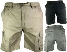 Mens Plain Elasticated Lightweight Shorts Cargo Combat Multi Pocket Cotton