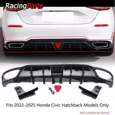 For 2022- 2025 Honda Civic 5dr Hatchback Glossy Black LED Rear Diffuser Kit