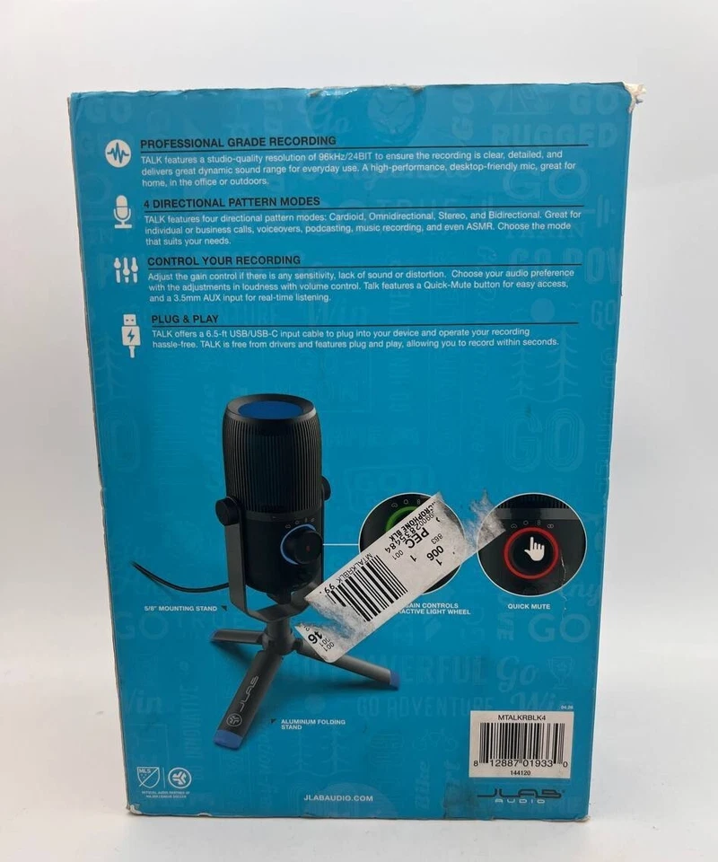 JLab Talk USB Microphone Condenser Studio Tripod Mount 96kHz 24Bit Recording - Image 2 of 4