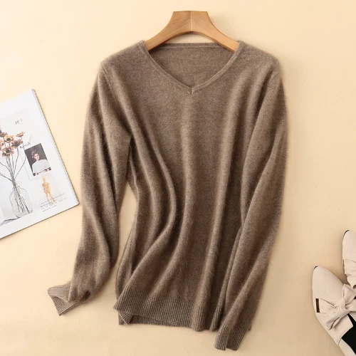 Damen Pullover V-Ausschnitt Strickpullover Nerz Kaschmir Pulli Pulli Einfarbig - Bild 14 von 38