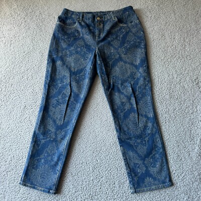 NEW Chico's Jeans Womens 32X27 Blue Printed Slim Leg Ankle 1.5 Modern Preppy