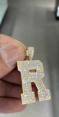 2 Ct Round Cut VVS1 Diamond Initial ''R'' Pendant Necklace 14K Yellow Gold Finish