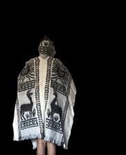 100 Wool Ecuadorian Hooded Poncho Traditional Male  Female
