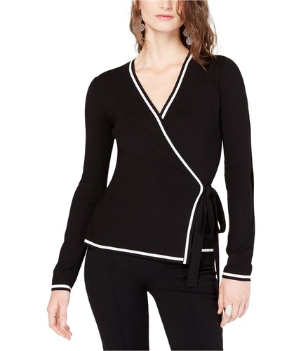 I-N-C Womens Contrast Trim Sweater Wrap Swing, Black