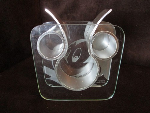 Vintage ETCHED MICKEY MOUSE GLASS & ALUMINUM VASE DISNEY Taiwan 7" t 1980's - Picture 5 of 12
