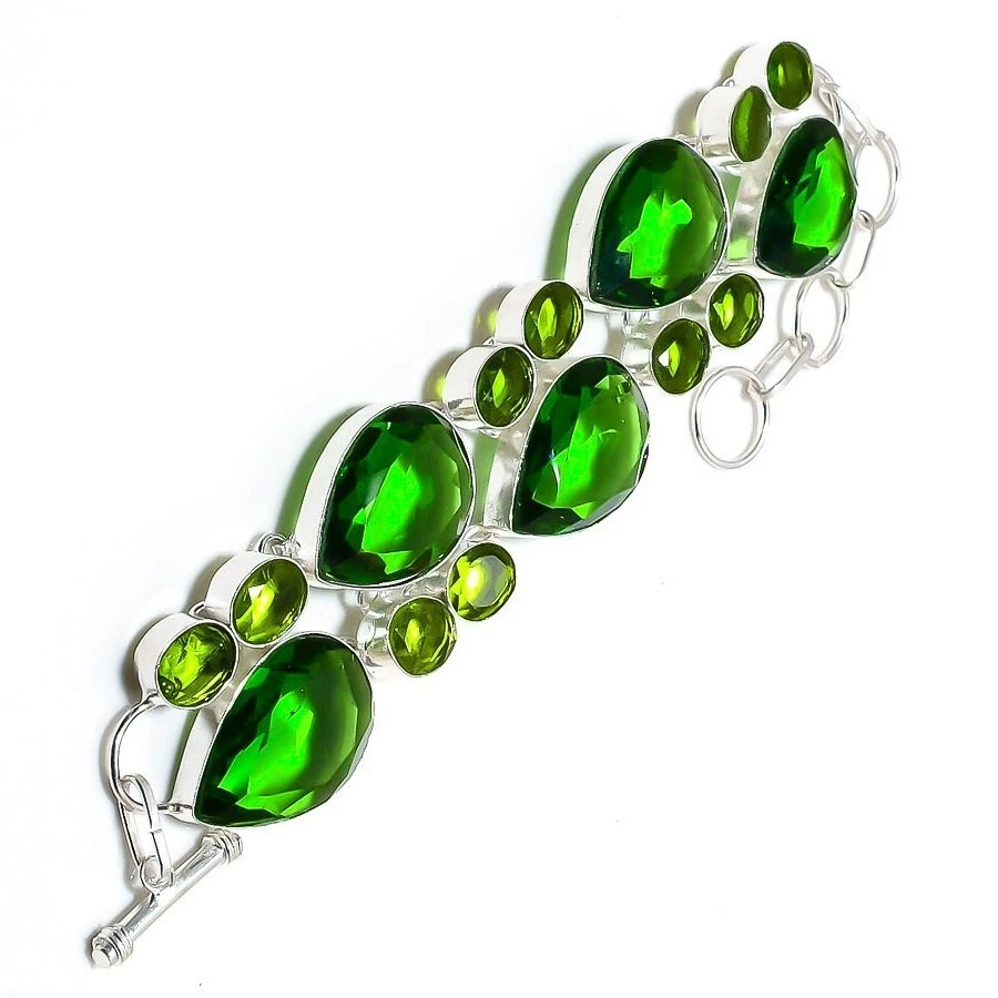 Beautiful Peridot Gemstone 925 Sterling Silver Handmade Jewelry Bracelet 8" - Image 2 of 4