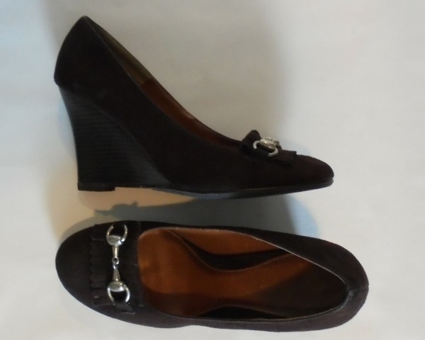BEAUTIFUL HOT OPTIONS HORSE-BIT DARK BROWN WEDGE PUMPS size 9.5