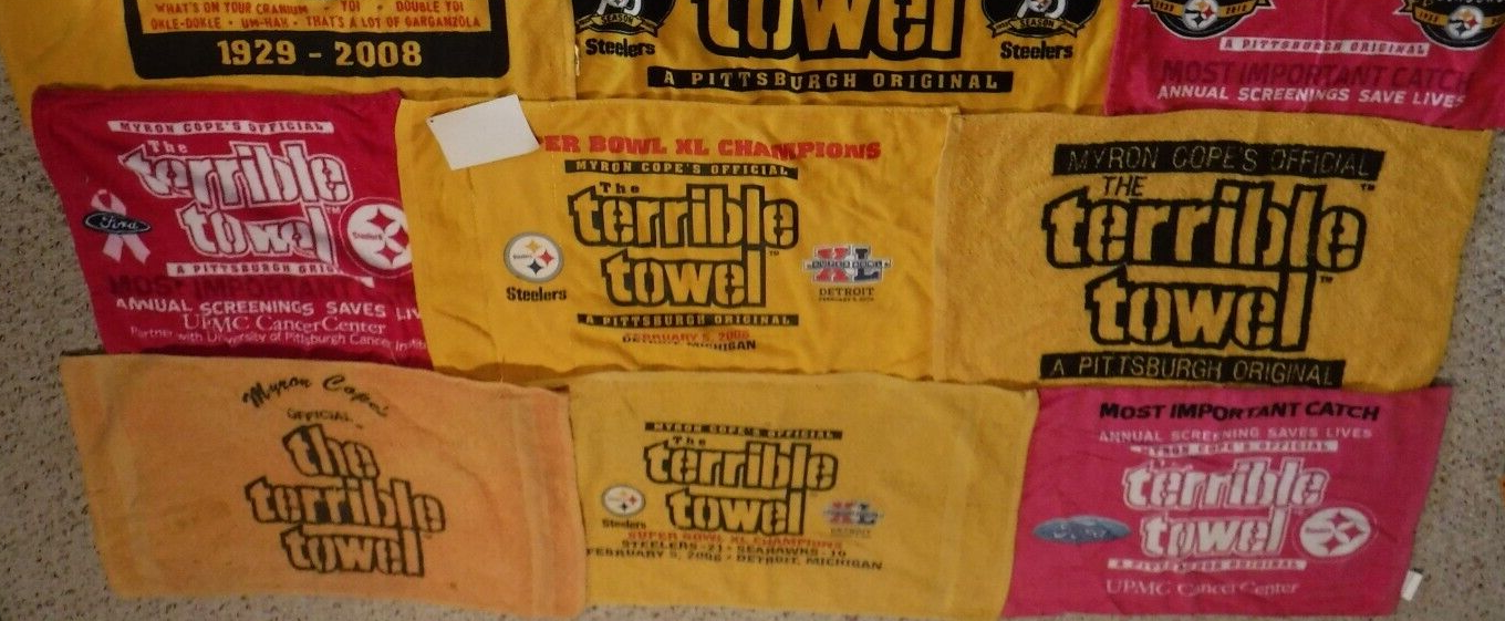 PITTSBURGH STEELERS TERRIBLE TOWEL LOT 12 STEELERS TERRIBLE TOWELS ALL