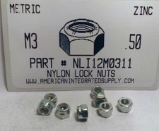 M3-.50 HEX NYLON INSERT LOCK NUTS CLASS 8 STEEL ZINC PLATED D985 (50)