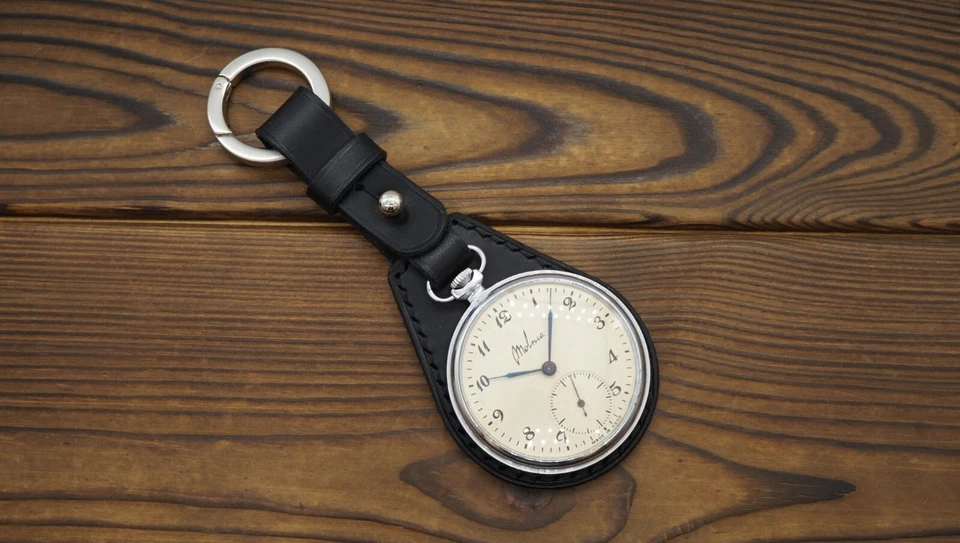 Vintage Molnija 18j precision + New black leather case for pocket watch 45mm - Image 4 of 4