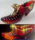 Vintage Fenton Glass Amberina red gold cat head shoe slipper Randy Fenton signed