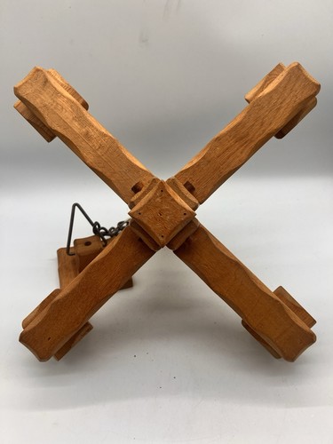 Vintage Rustic Wood Chandelier Ceiling Light With Chain Farmhouse Cabin - Picture 2 of 14