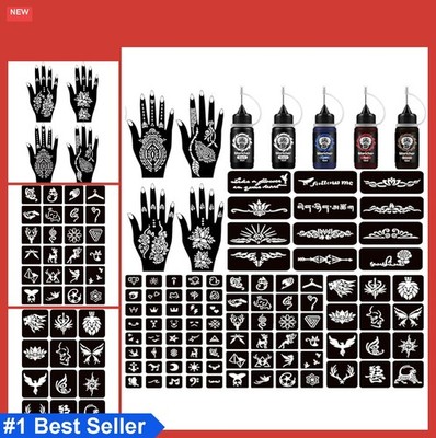 Temporary Tattoo Kit 5 Ink Bottles 96 Stencils 4 Hand Stencils DIY Wedding