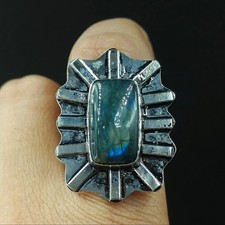925 Sterling Silver Natural Labradorite Gemstone Handmade Ring Size-7.75 US 