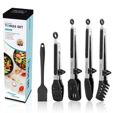 5-Pack Silicone Tongs for Cooking, 4PCS 13-Inch Cooking 13 inch, Black