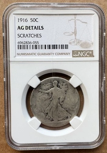 1916 50C NGC AG DETAILS 1916 WALKING LIBERTY HALF DOLLAR SILVER 50c