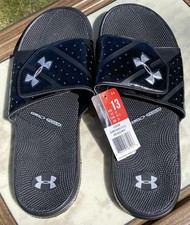 Under Armour Mens Slide Micro G EV II Size 13 US 47.5 EU Black Silver NEW w TAGS