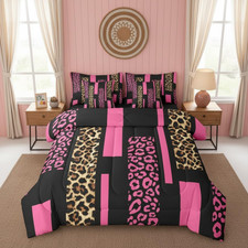 Cheetah Print Bedding Set King Hot Pink Geometric Leopard Comforter Set 7 Piece