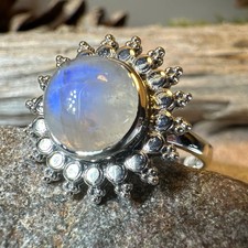 Moonstone Ring Statement Boho Large Sterling Silver Boho Ladies Ring Gift 925