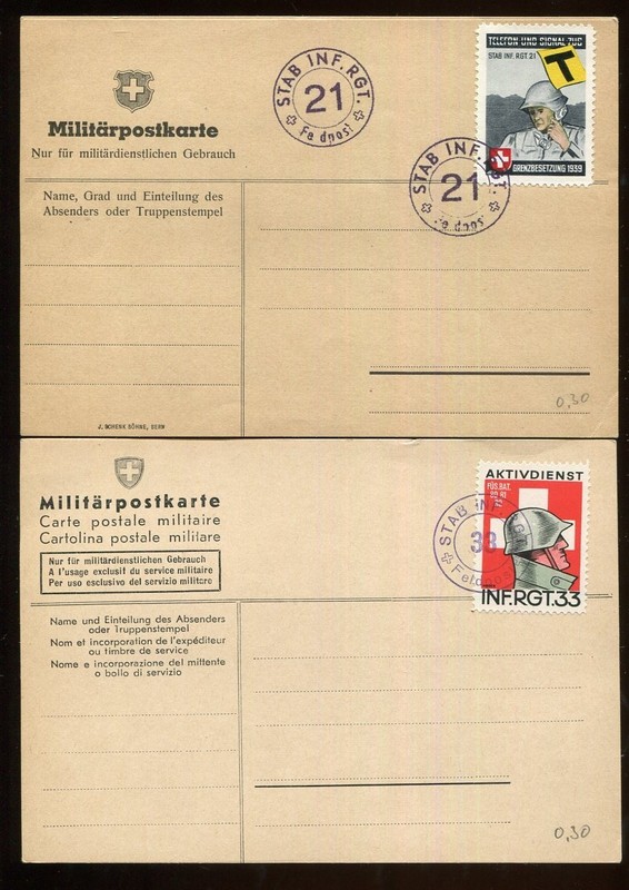 Switzerland Military card Infanterie  (Infantry)  #196 & 310