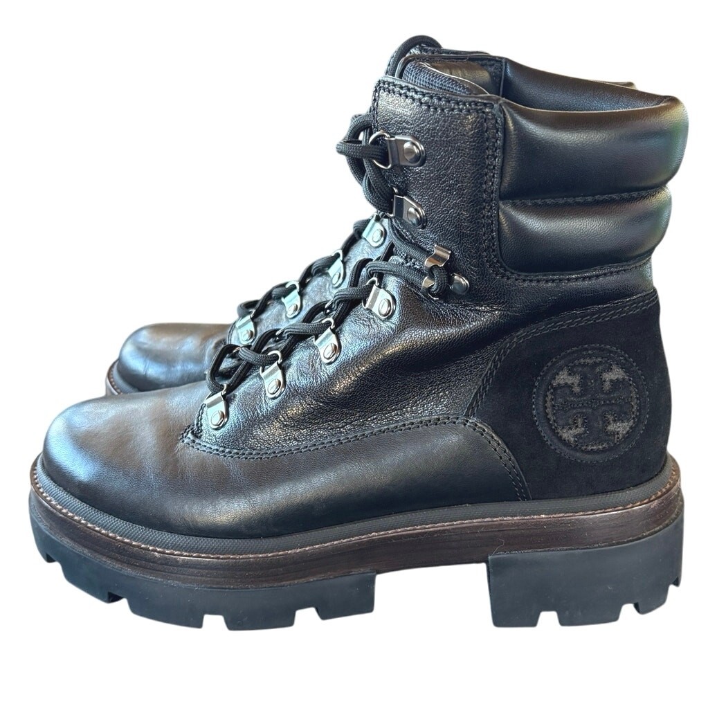 SAOLA Stivali Tory Burch Miller suola a strappo grossi neri logo pelle biker gotico 9 5