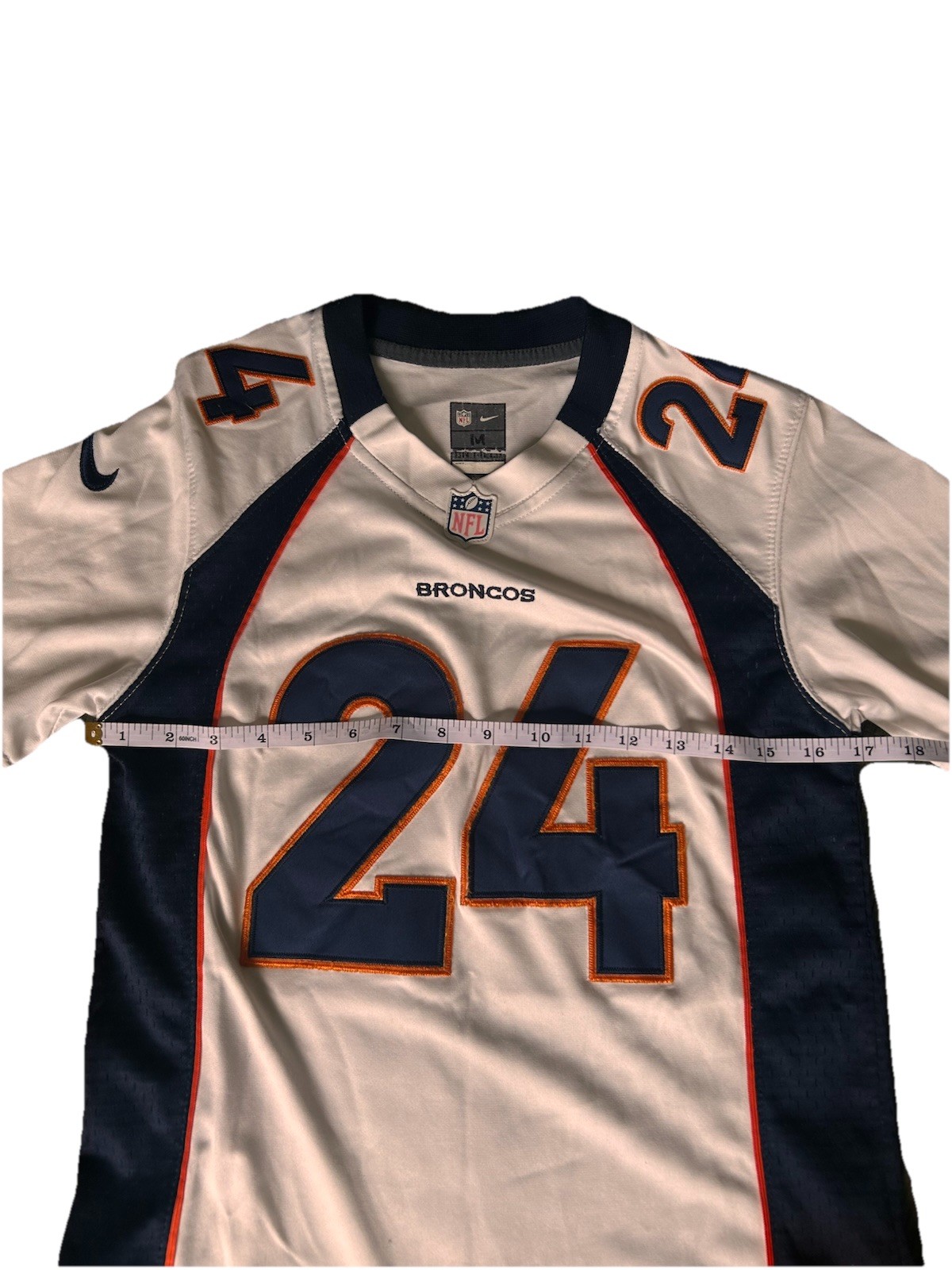 Kids Nike Bailey Broncos #24 Football Jersey White, Orange And Blue Youth Medium thumbnail 5