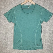 Smartwool Shirt Womens Large Blue Green 100% Merino Wool Short Sleeve Base Layer