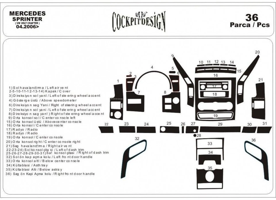 MERCEDES W906 SPRINTER INTERIOR DASH TRIM WOOD 40 件 2006 - 2017 年型号 RHD — 第 4/4 张图片