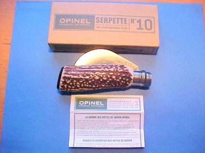 NEW IN BOX CUSTOM FRENCH OPINEL No 10 BILLHOOK SACA TRIPAS KNIFE STAG HANDLE