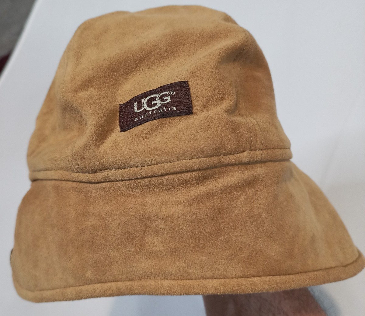 UGG Suede Driving Hat With Snap Up Shearling Sheeps Wool Neck Flap