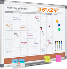 MAKELLO Dry Erase Calendar for Wall 36" X 24", Large Calendar Whiteboard with Co