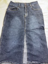 Vintage Y2K Straight Pencil Maxi Denim Stretch Front Slit Blue Skirt Western A