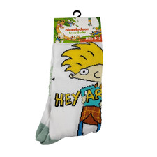 Nickelodeon Mens Size 9-13 White Hey Arnold Novelty Graphic Crew Socks
