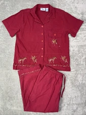 Vintage Jane Ashley 2-piece Outfit S/M Red Embroidered Capri Cottage Core Granny