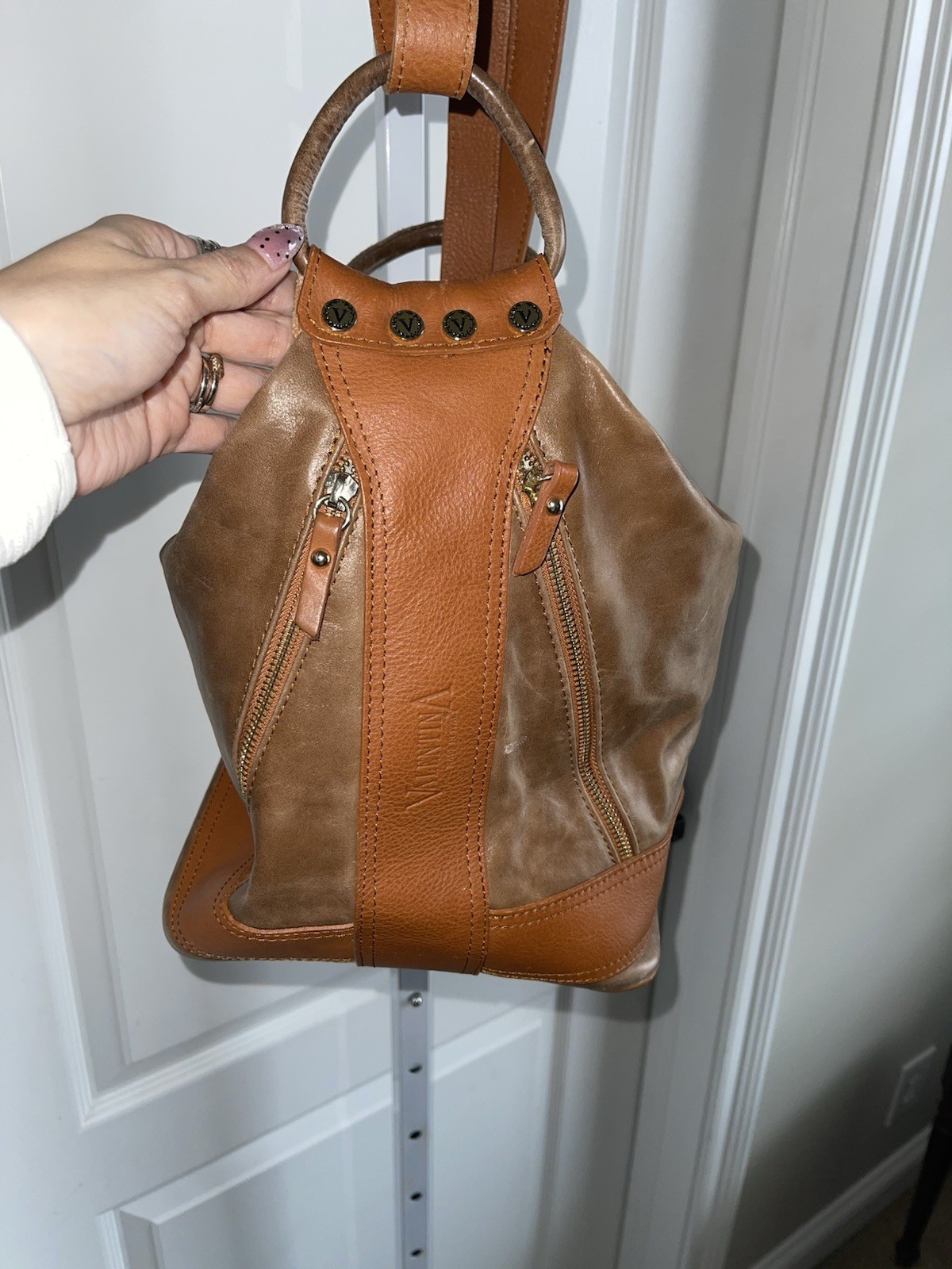 Valentina Leather Backpack Purse Italy Brown Convertible Boho Bag