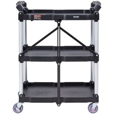 Heavy-Duty Foldable Utility Cart: 165lb, 3-Shelf, Locking Wheels, Polypropylene