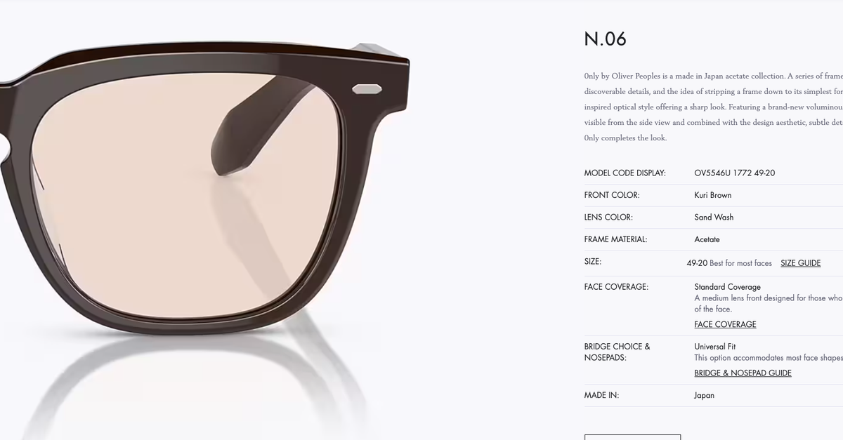 OLIVER PEOPLES N. 06 in Kuri Brown / Sand Wash 49mm MSRP$566 Pedro